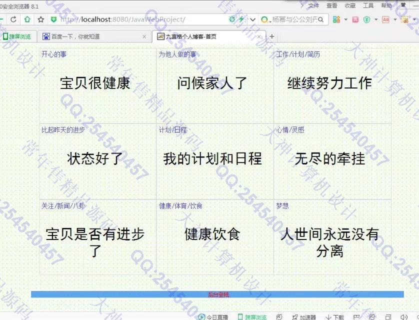 计算机源码设计实例-766大神SSH2_EasyUI九宫格个人博客网站截图