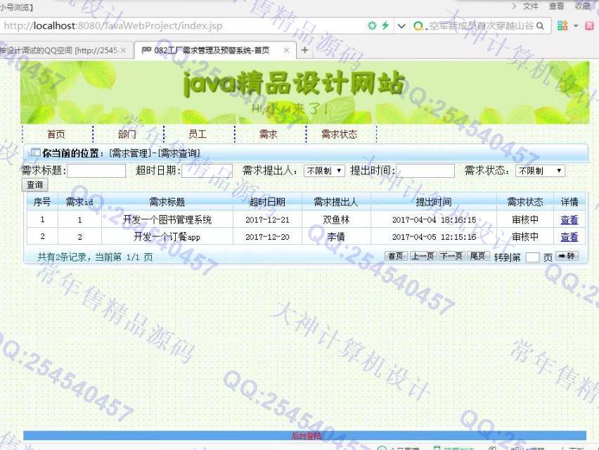 计算机源码设计实例-768大神SSH2_EasyUI工厂需求管理预警系统截图