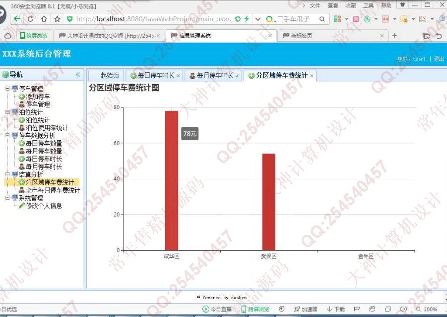 计算机源码设计实例-769大神SSH2_EasyUI停车信息统计分析系统截图