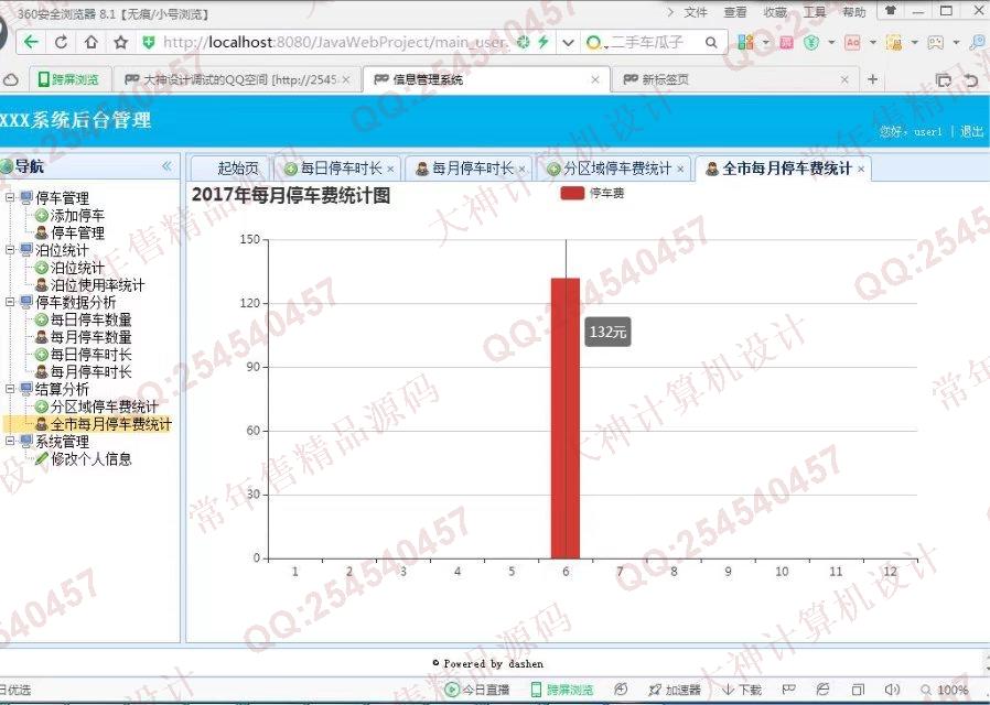 计算机源码设计实例-769大神SSH2_EasyUI停车信息统计分析系统截图