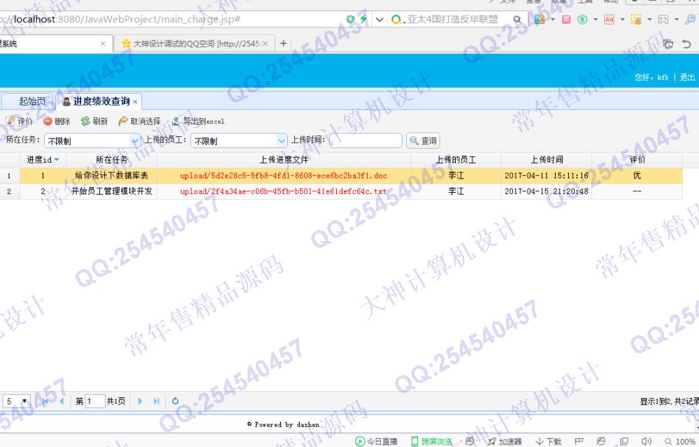 计算机源码设计实例-774大神SSH2_EasyUI员工任务绩效评价系统截图