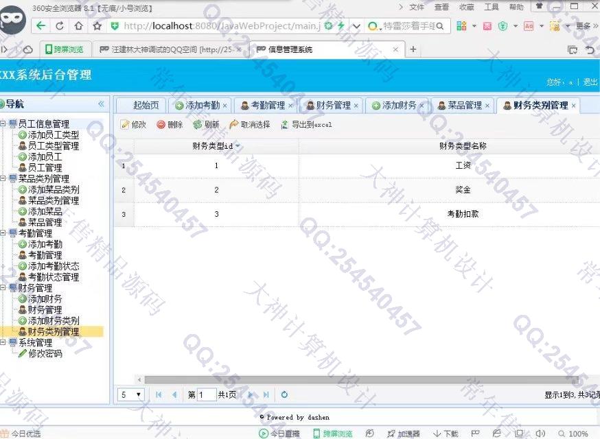 计算机源码设计实例-782大神JSP_SSH2_EasyUI食堂菜品考勤财务系统截图