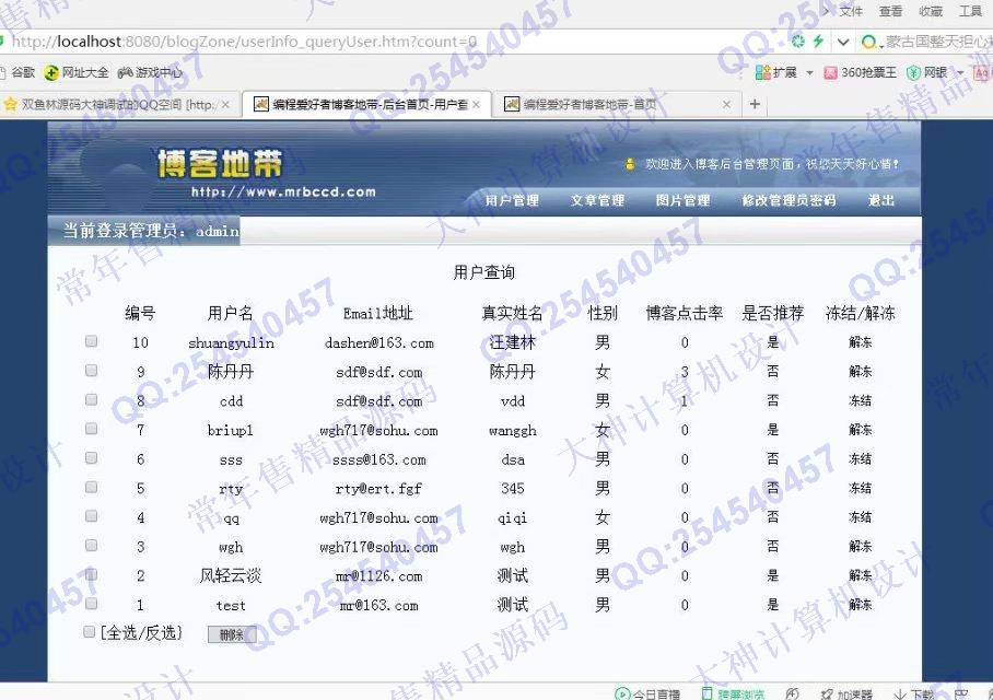 计算机源码设计实例-815JSP_SSH2多用户博客网站设计截图