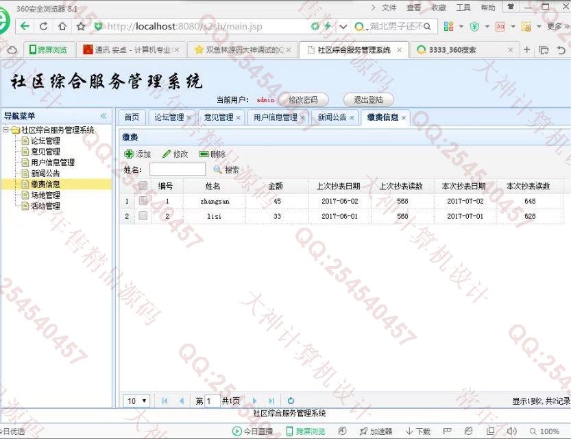 计算机源码设计实例-819JSP_SSH2_EasyUI社区活动小区系统截图